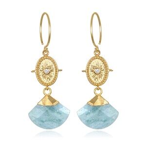 NIB Amelia Rose Fan Dangle Teardrop Genuine Aquamarine 14K Gold Filled